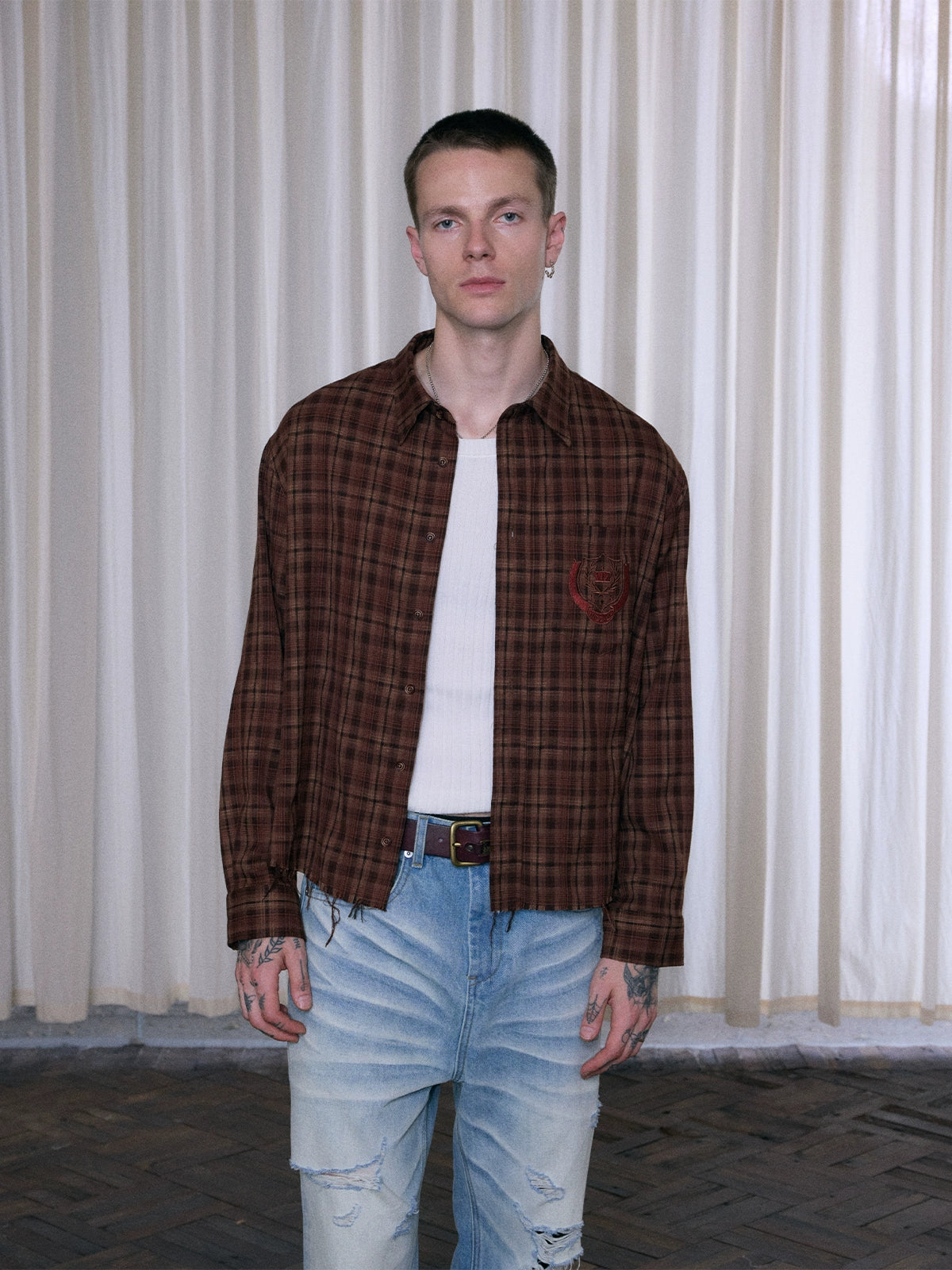 Brown Check Long Sleeve Shirt