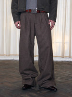 Wool Striped Pleated Pants