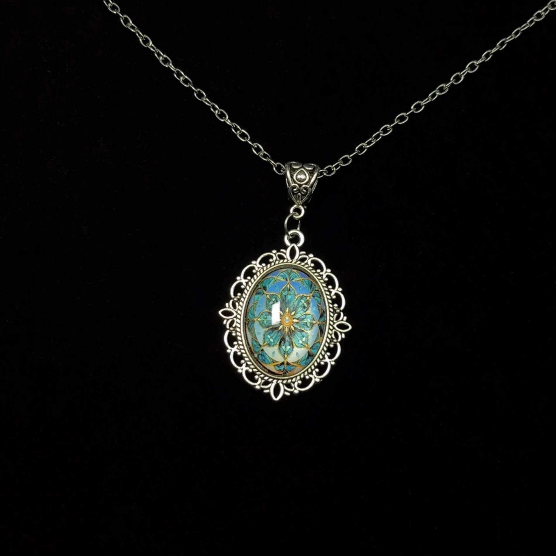 Vintage Blue window necklace