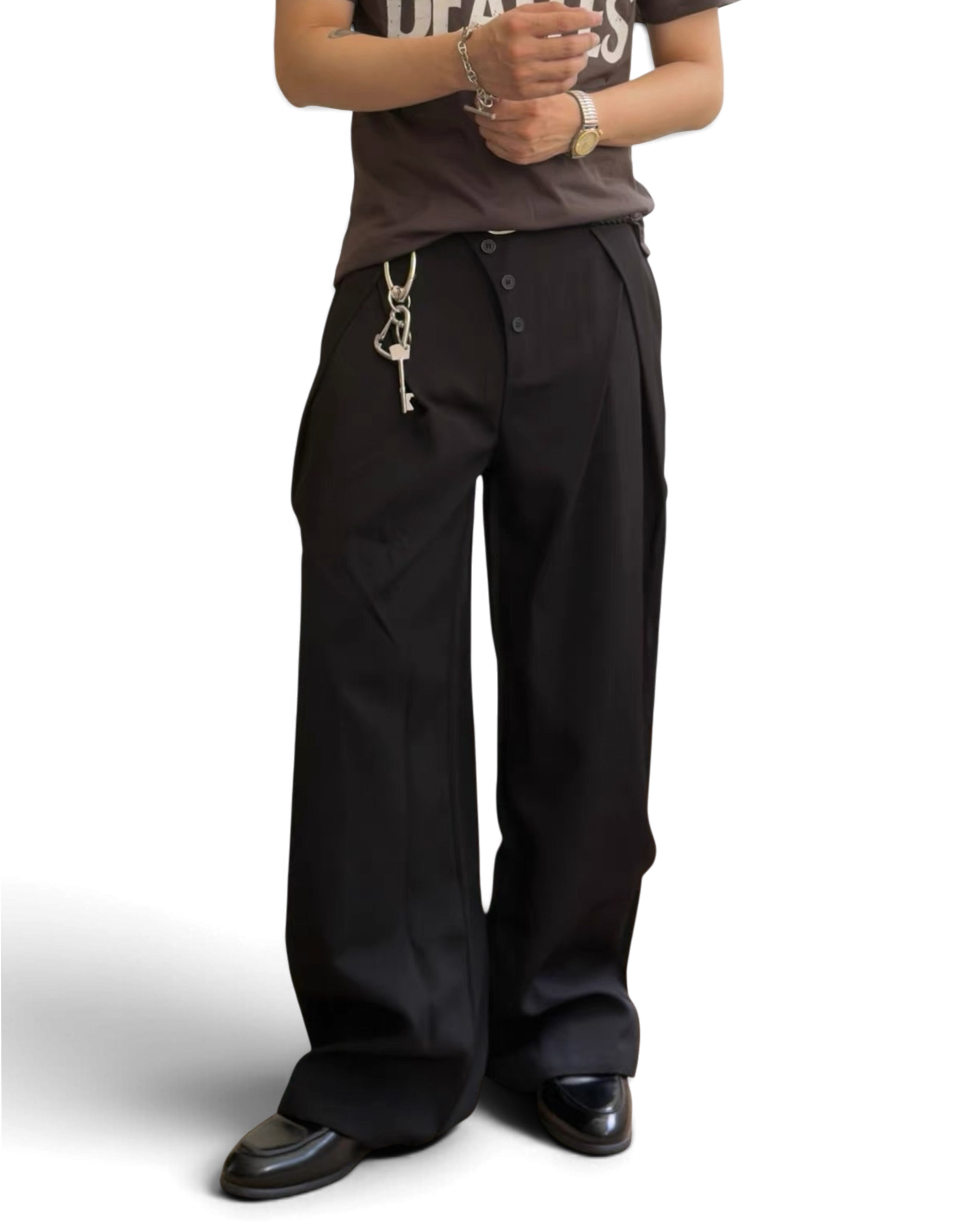 "Slanted" Pleated Trousers