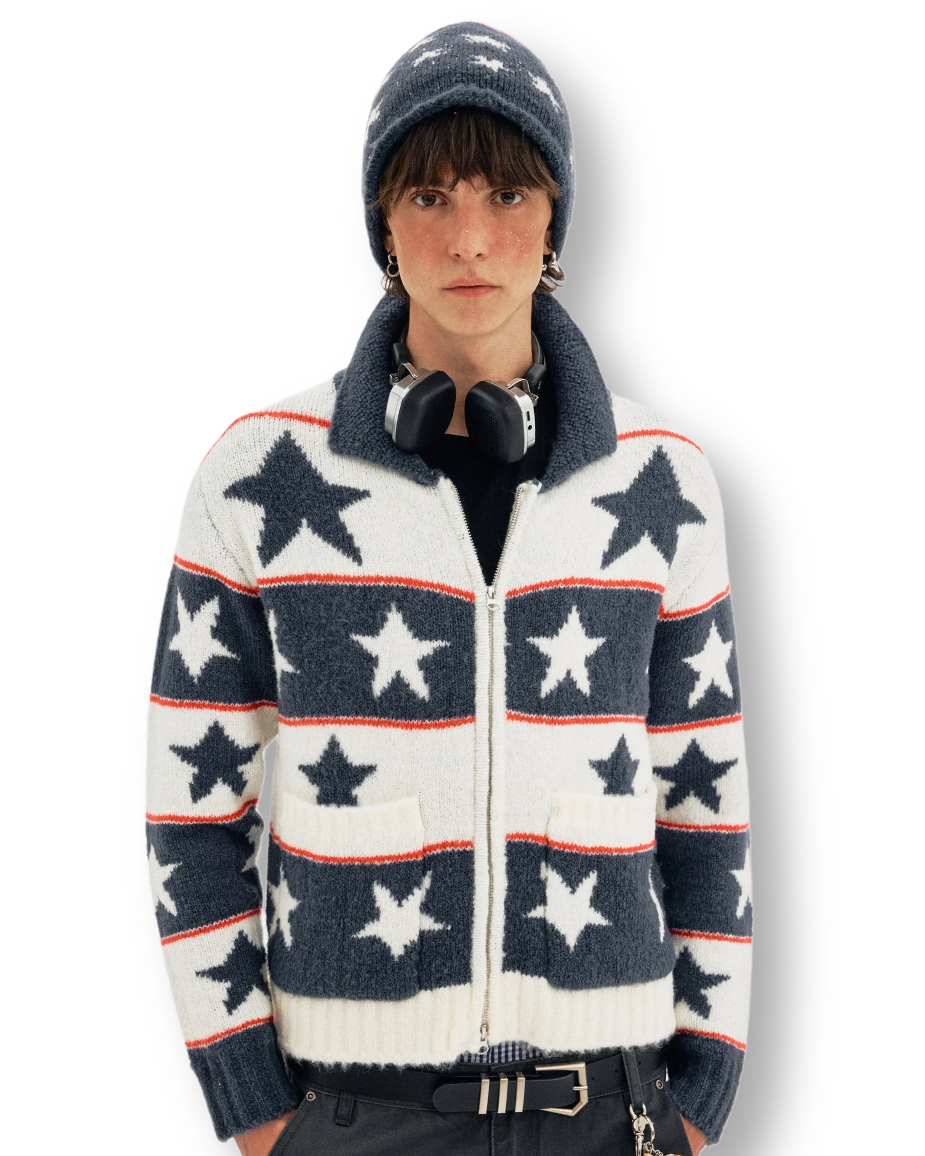 "GOD PLZ BLESS AMERICA" knitwear cardigan
