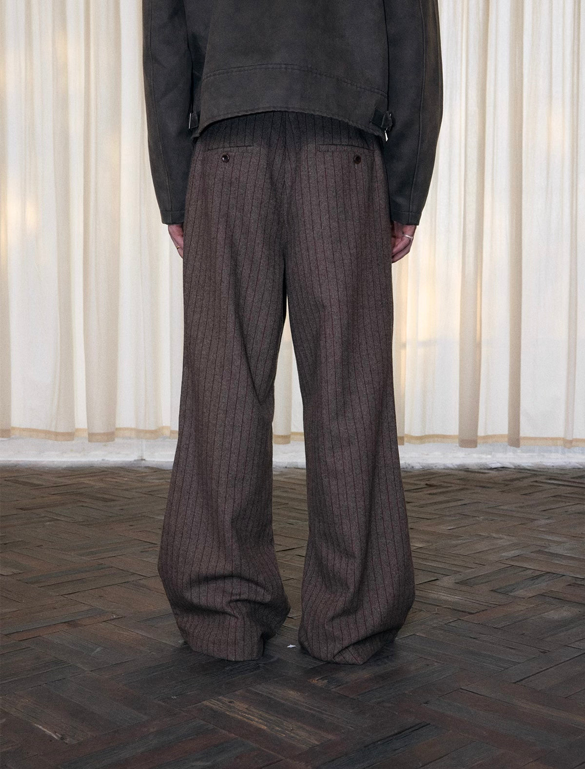 Wool Striped Pleated Pants