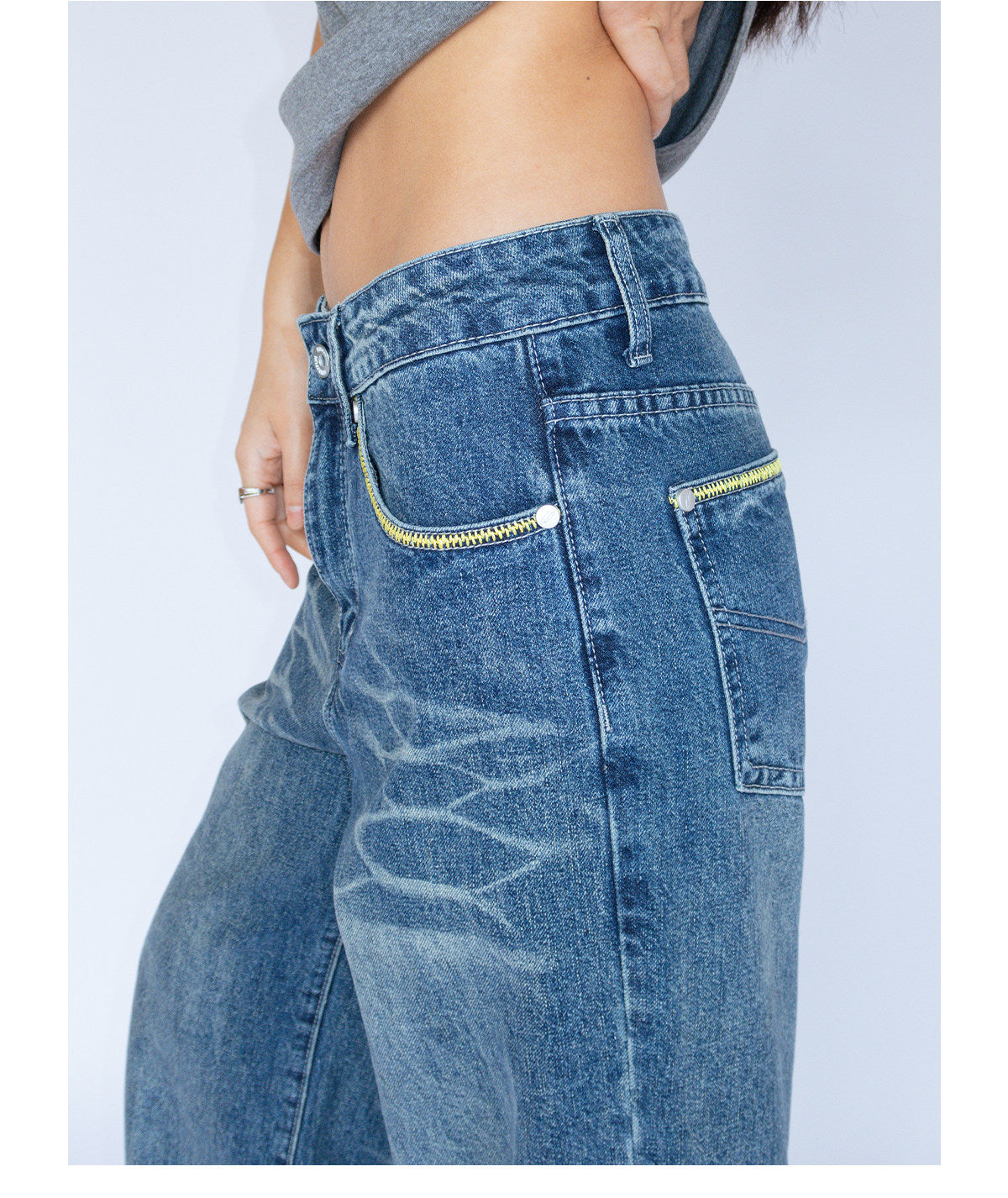 "Yellow" Blue denim Jeans