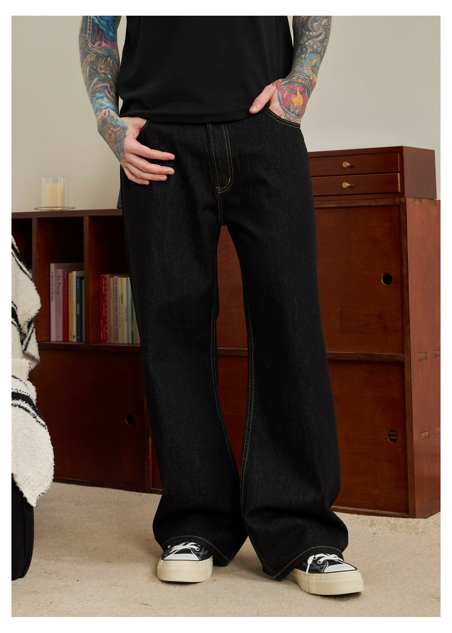 Raw Black Wide-Leg Jeans