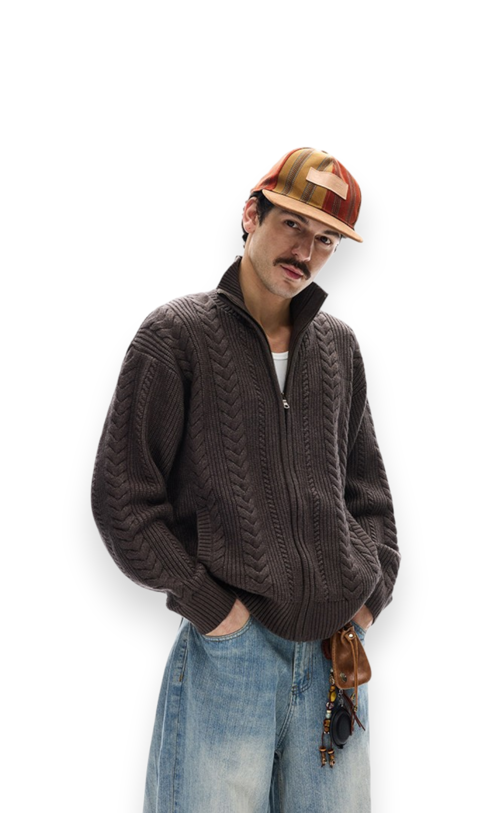“Tobacco” Cable-Knit Cardigan