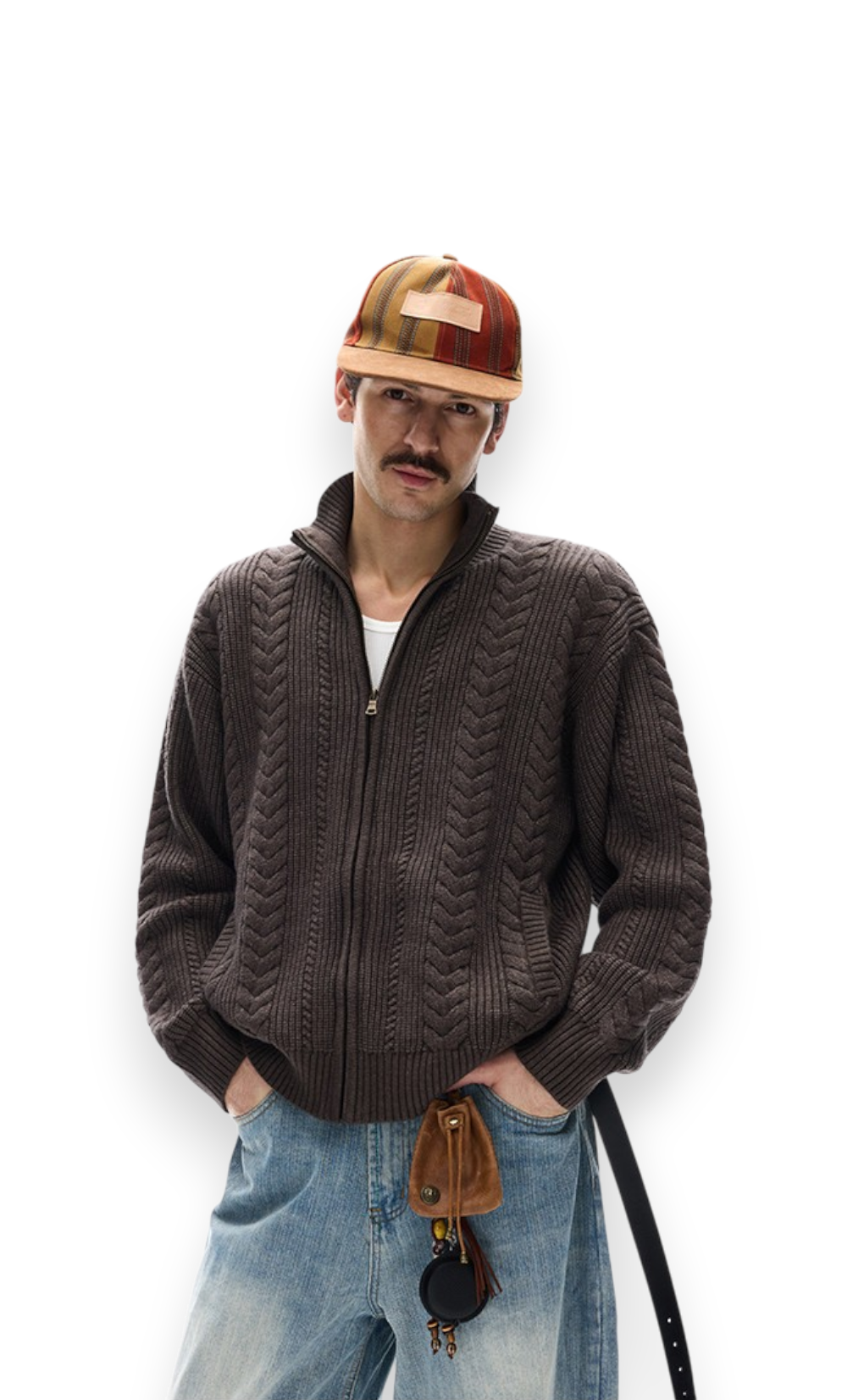 “Tobacco” Cable-Knit Cardigan
