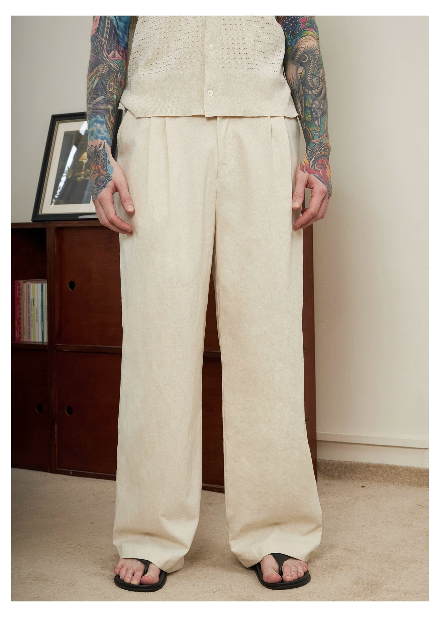 Linen Blend Relaxed Straight Pants