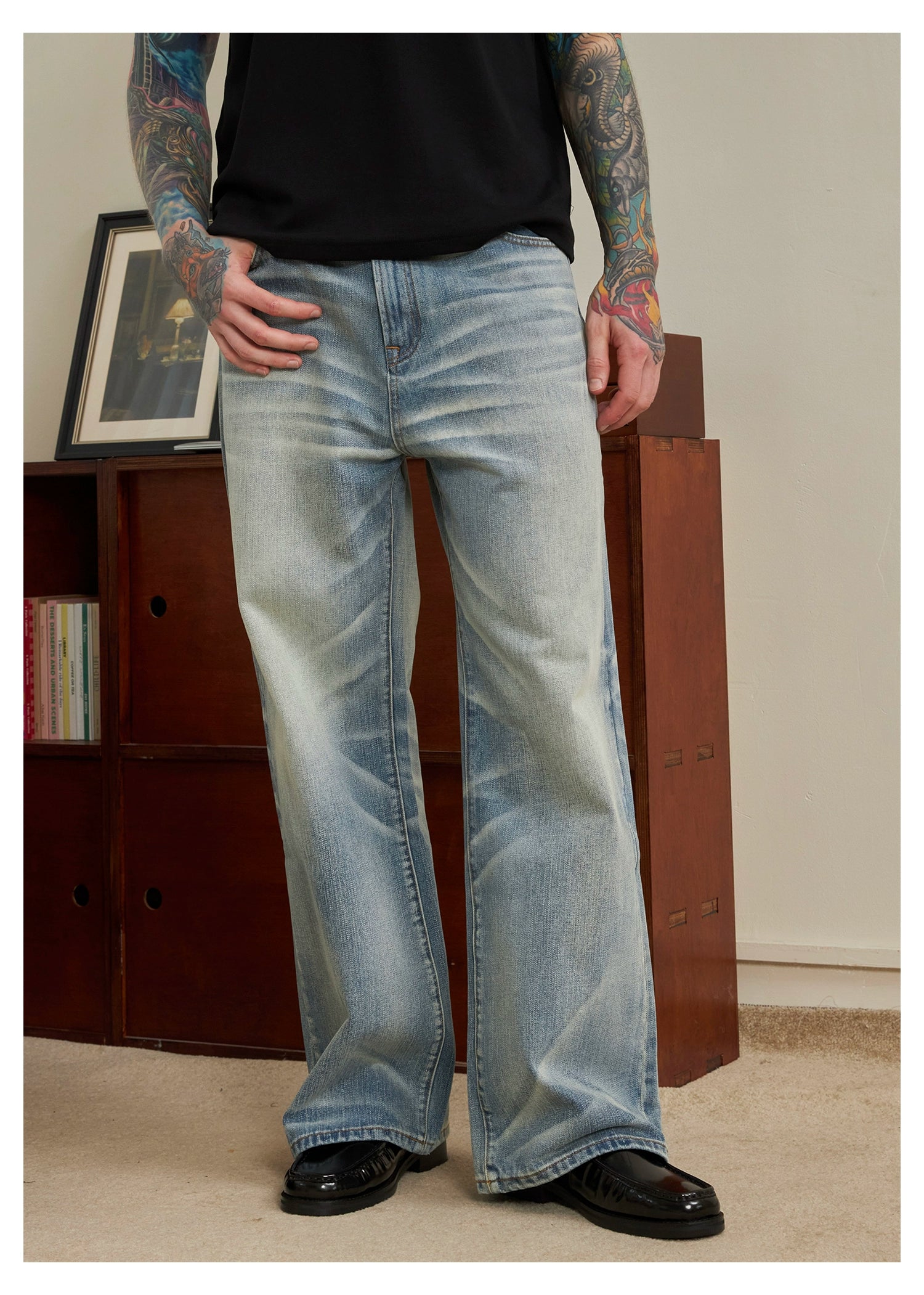 Washed A-Line Straight Denim