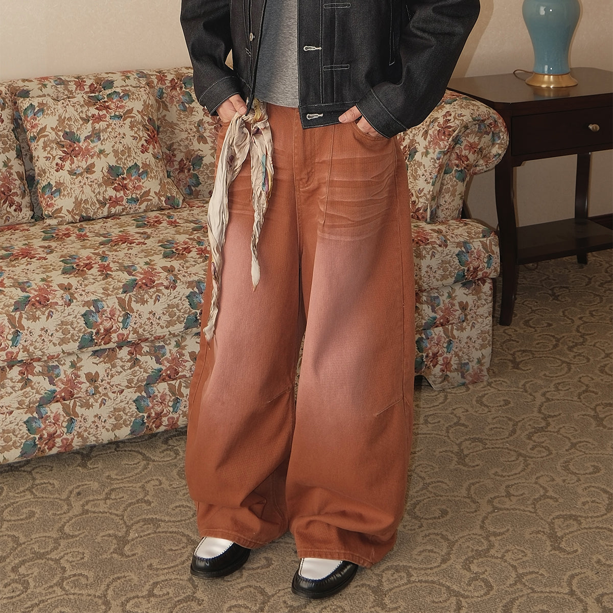 Brick Red Baggy Jeans