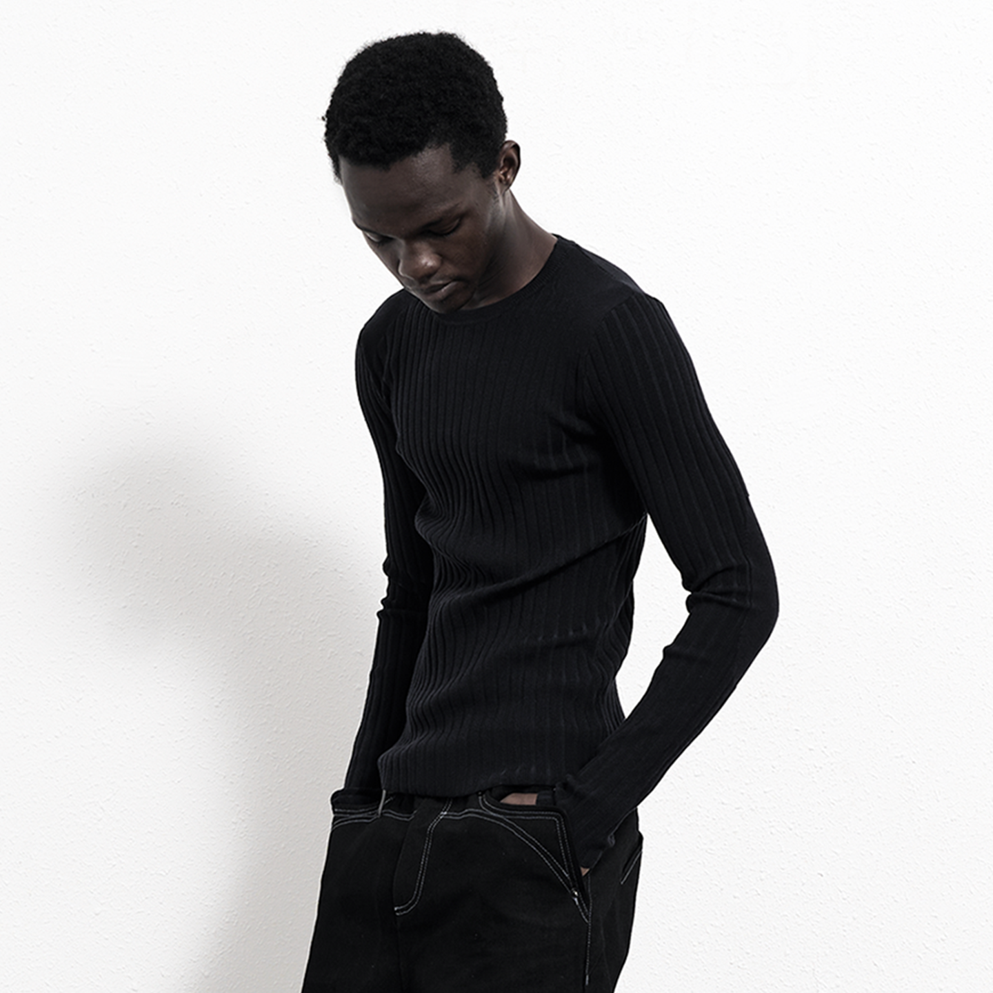 Deep Black Strips Slim Knitwear