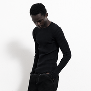 Deep Black Strips Slim Knitwear