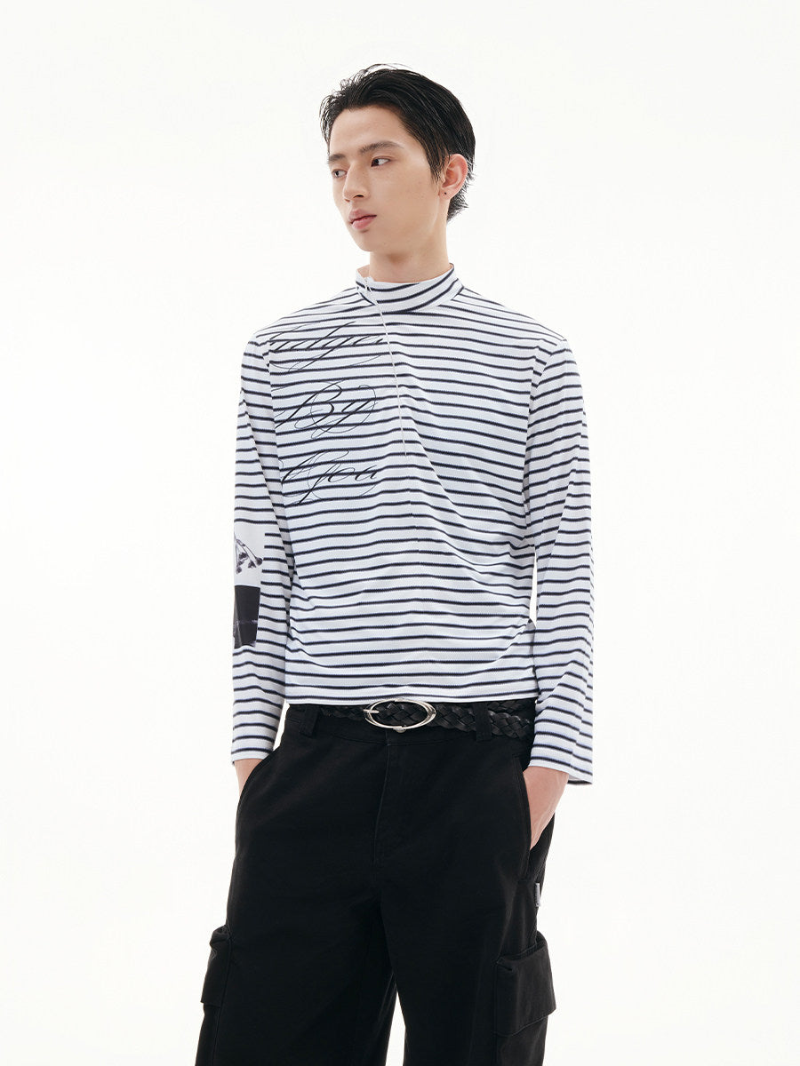 "Slogans" Striped Long Sleeve