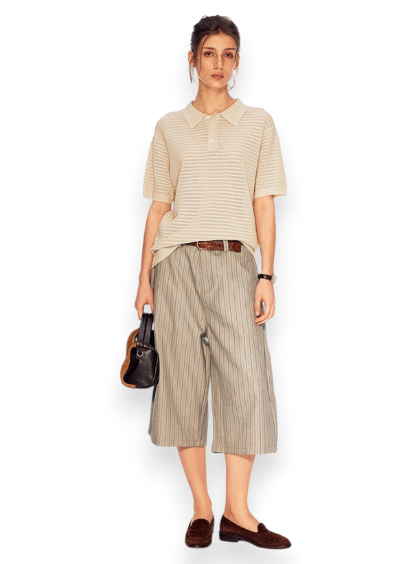 “SAND & SUNNY” PINSTRIPE SHORTS