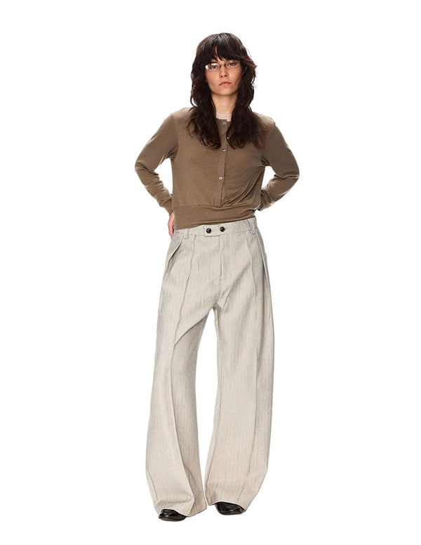 “MORNING FOG STRIPE” CURVED TROUSERS