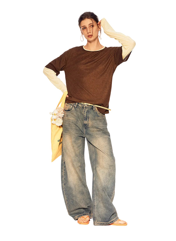 SUN-BLEACHED DENIM WIDE TROUSERS