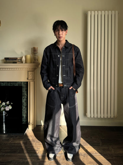 Black & Blue Boxy Denim Jacket