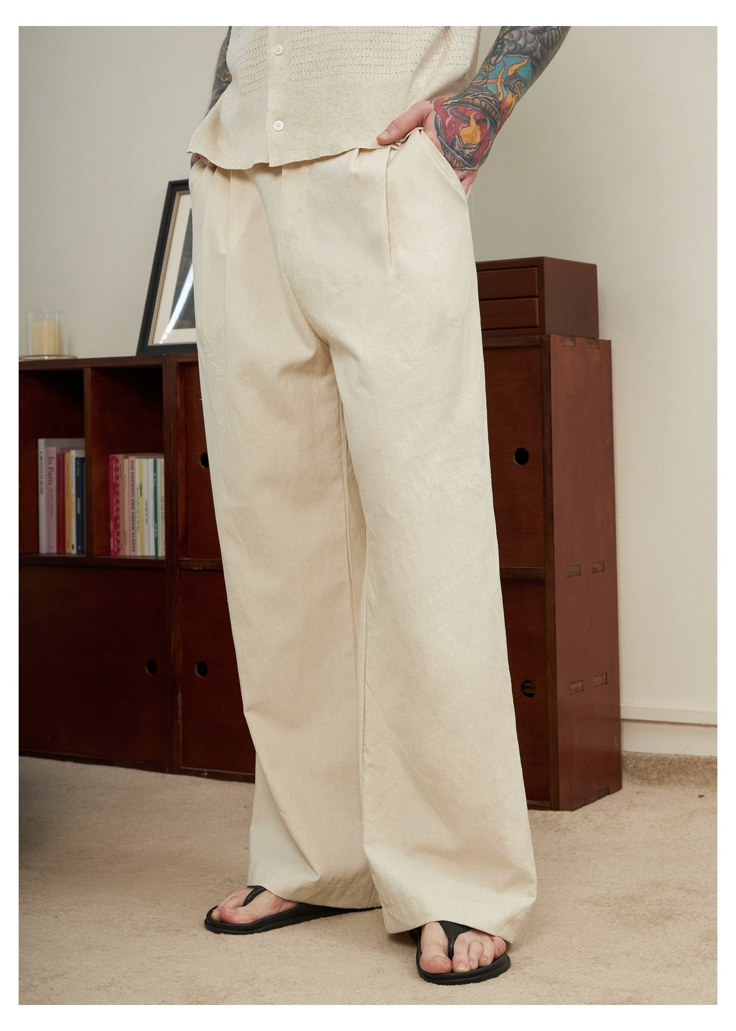 Linen Blend Relaxed Straight Pants