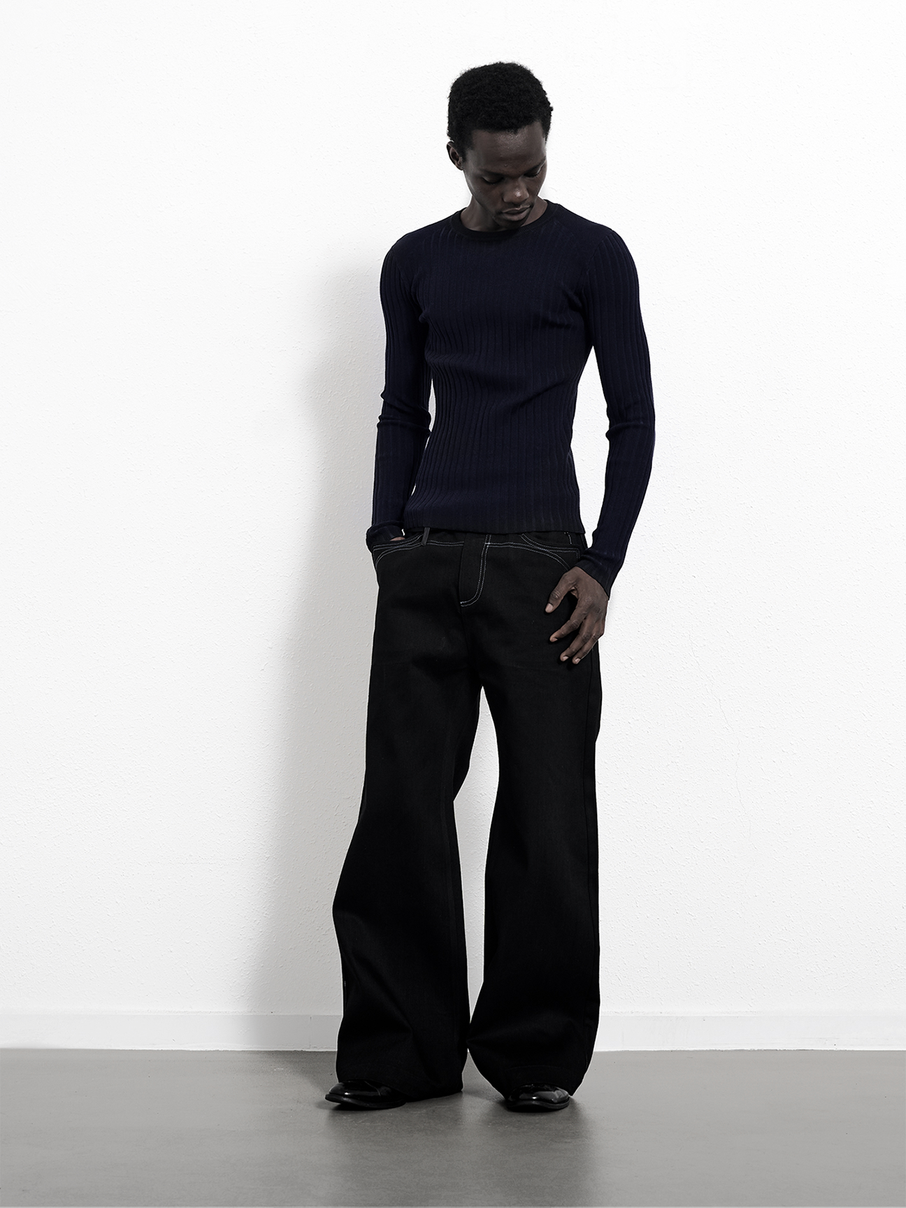 Deep Black Strips Slim Knitwear