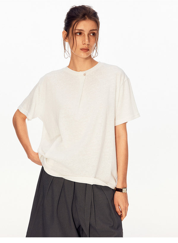 “OFF-CENTER” LINEN TEE