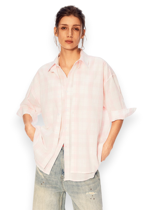 “PINK AIR CHECK” TWO-LAYER SHIRT