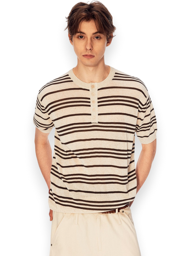 “WASHED LINE” HENLEY KNIT TEE